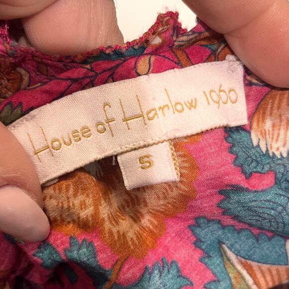 House of Harlow 1960 Wine Floral Ruffled Midi Tiered Dress Small - Picture 6 of 11